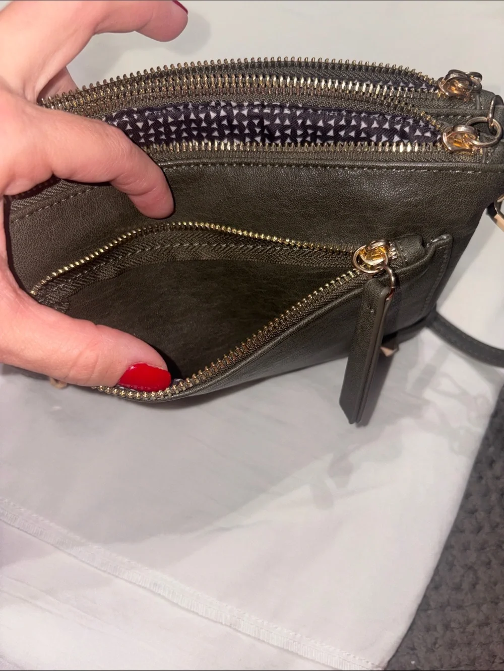Antik Kraft Dark Green Crossbody with Front Zip and Stud Accents